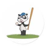 Panda Bear Baseball Round Stickers