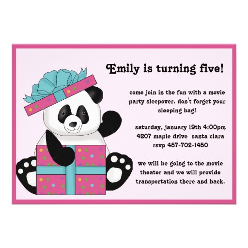 Panda Bear Birthday Invitation (front side)