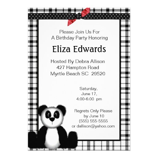 Panda Bear  Birthday Invitation