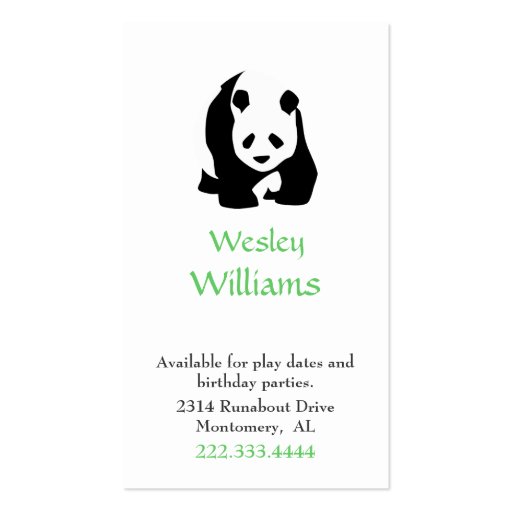 Panda Bear Children Play Date Card Business Cards