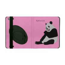 Panda Bear Eating Bamboo Optional Custom Name iPad Covers