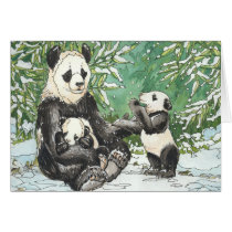Panda Bear Family in Winter cards