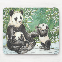 Panda Bear Family in Winter mousepads