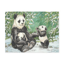 Panda Bear Family in Winter postcards