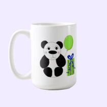 Panda Bear with Green Balloon mugs