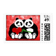 Panda Bears in Love Postage Stamp