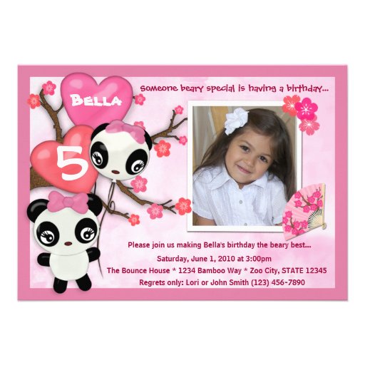 Panda birthday invitation pink black (photo)