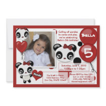 Panda birthday invitation red black (photo)