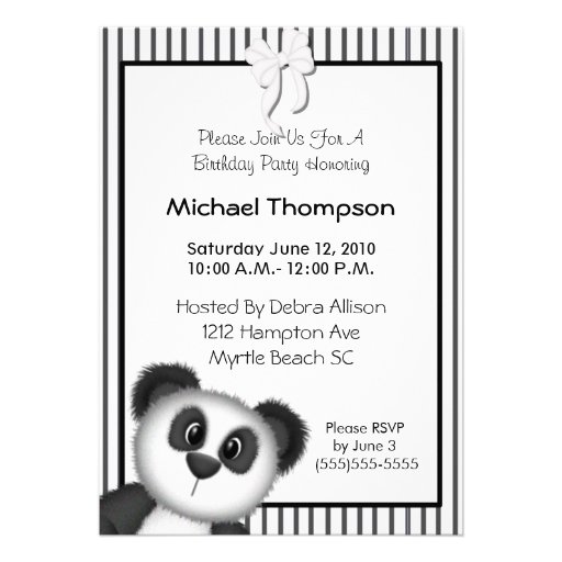 Panda Birthday Party Invitations (front side)