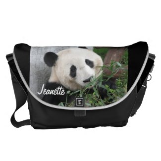 Panda, Black Background, Large Messenger Bag