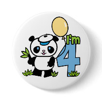 Panda Boy 4th Birthday Pinback Buttons