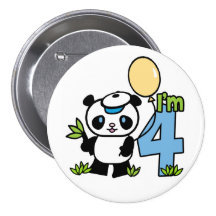 Panda Boy 4th Birthday Pinback Buttons