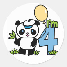Panda Boy 4th Birthday Round Sticker