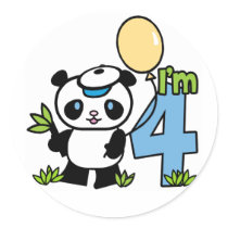 Panda Boy 4th Birthday Round Sticker