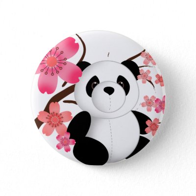 Panda Cherry Blossoms Pinback Buttons