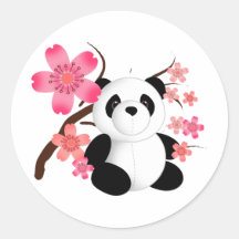 Panda Cherry Blossoms Round Sticker