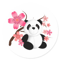 Panda Cherry Blossoms Round Sticker