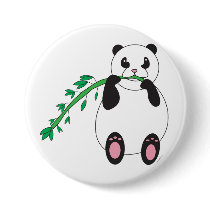 Panda Eating Bamboo Button