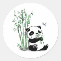 Panda Eating Bamboo Round Stickers