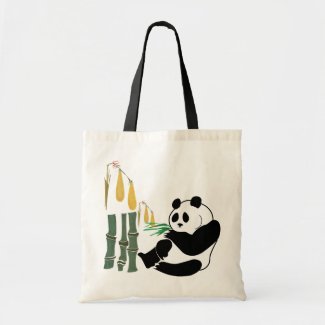 Panda Eats Bamboo In Tropical Forest Tote Bag