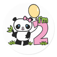 Panda Girl 2nd Birthday Round Sticker
