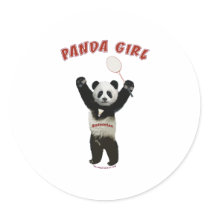 Panda Girl Badminton Round Stickers