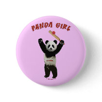 Panda Girl Cricket Pinback Buttons