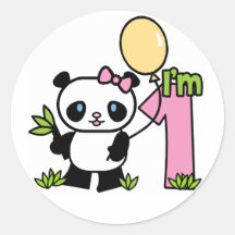 Panda Girl First Birthday Round Sticker