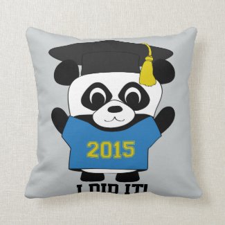 Panda Grad Wearing Blue & Gold 2015 Tee Throw Pillows