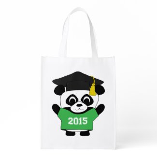 Panda Grad Wearing Green & White 2015 Tee Reusable Grocery Bag