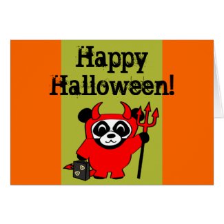 Panda in Devil Costume Trick or Treat Greeting Card