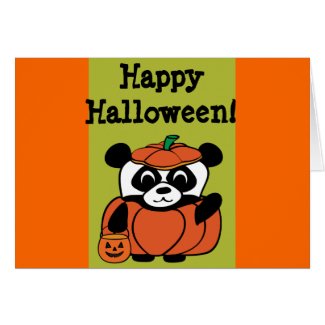 Panda in Pumpkin Costume Trick or Treat Greeting Card
