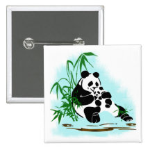 Panda Momma and Baby Pinback Buttons