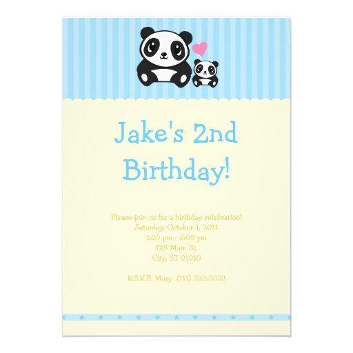 Panda Party Invitation - Blue & Cream