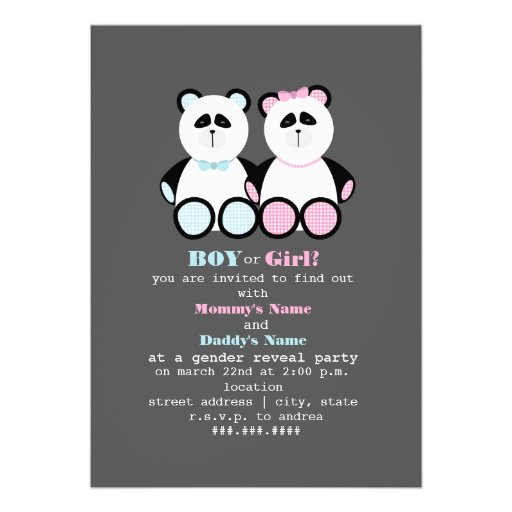 Panda Teddy Bears Gender Reveal Party Invitation
