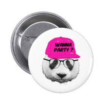PANDA WANNA PARTY ? PINBACK BUTTON