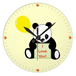 Panda With Ballon Customizable Name Age & More Wall Clock