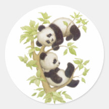Pandas Playing in a Tree Round Stickers