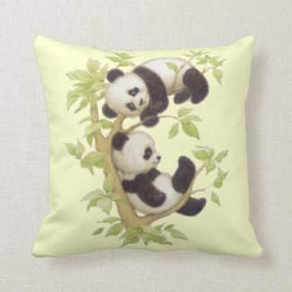 Panda's Playing in a Tree Throw Pillows