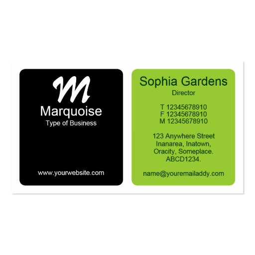 Panels - Green, Black and White Business Card Template (front side)