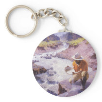 Panning Gold, Wyoming by William Robinson Leigh Keychain