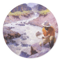 Panning Gold, Wyoming by William Robinson Leigh Round Sticker