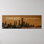 Panoramic Chicago Night Skyline Print