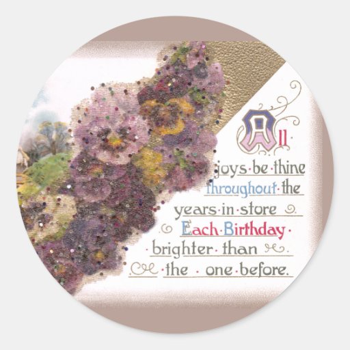 Pansies and Country Vignette Vintage Birthday Round Stickers