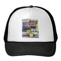 Pansies and Watering Cans on Steps hats
