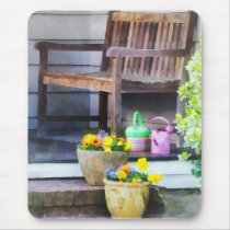 Pansies and Watering Cans on Steps mousepads
