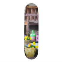 Pansies and Watering Cans on Steps skateboards