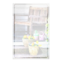 Pansies and Watering Cans on Steps stationery