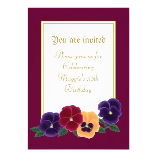 Pansies Floral 50th Birthday Party Invitations