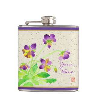 Pansies Watercolor Painting Purple Yellow Washi Flasks